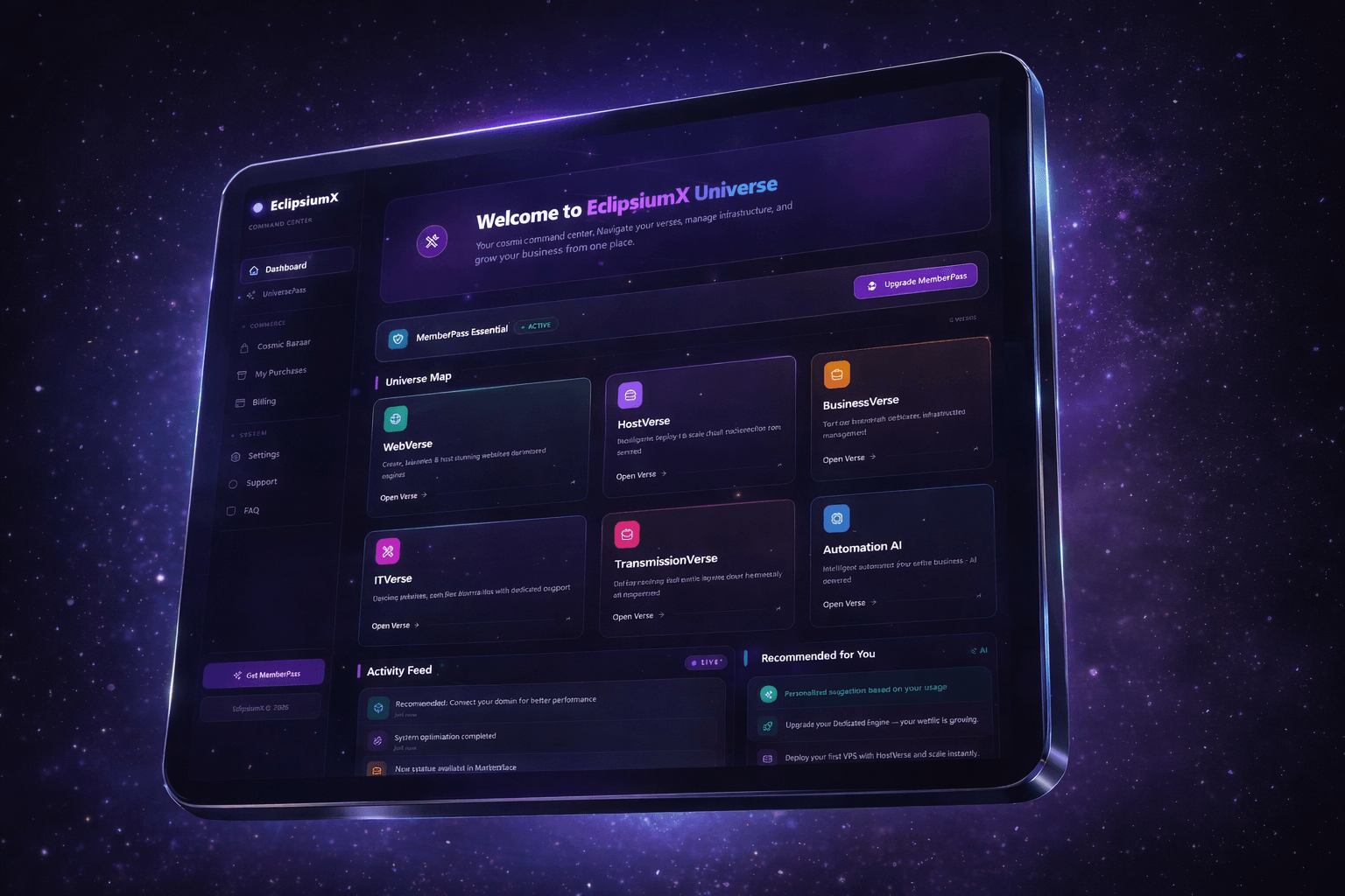 EclipsiumX Universe Panel — Your complete business command center