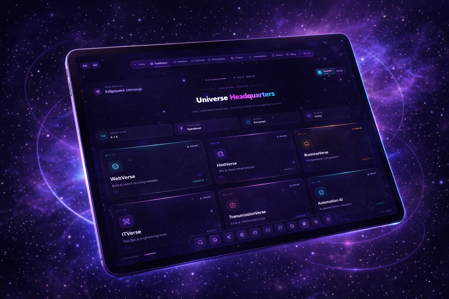 EclipsiumX Universe Panel — Your complete business command center